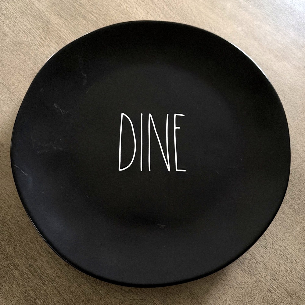 Rae Dunn "DINE" Set Of 2 Dinner Plates 11 Inch Black Artisan Collection Magenta - Picture 6 of 6